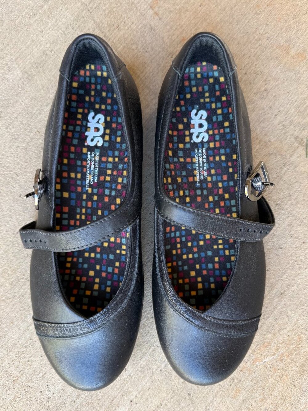 SAS Clare Shoes Women 6 Black Leather Mary Jane NonSlip Comfort Loafers Like New